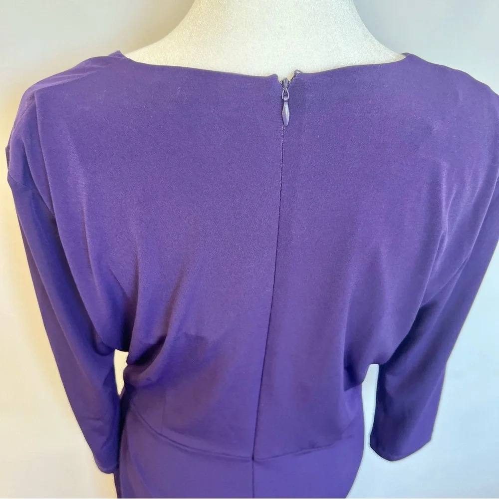 Calvin Klein Purple 3/4 Sleeve Faux Wrap Stretch Formal Dress Womens Size 10 - Picture 11 of 16